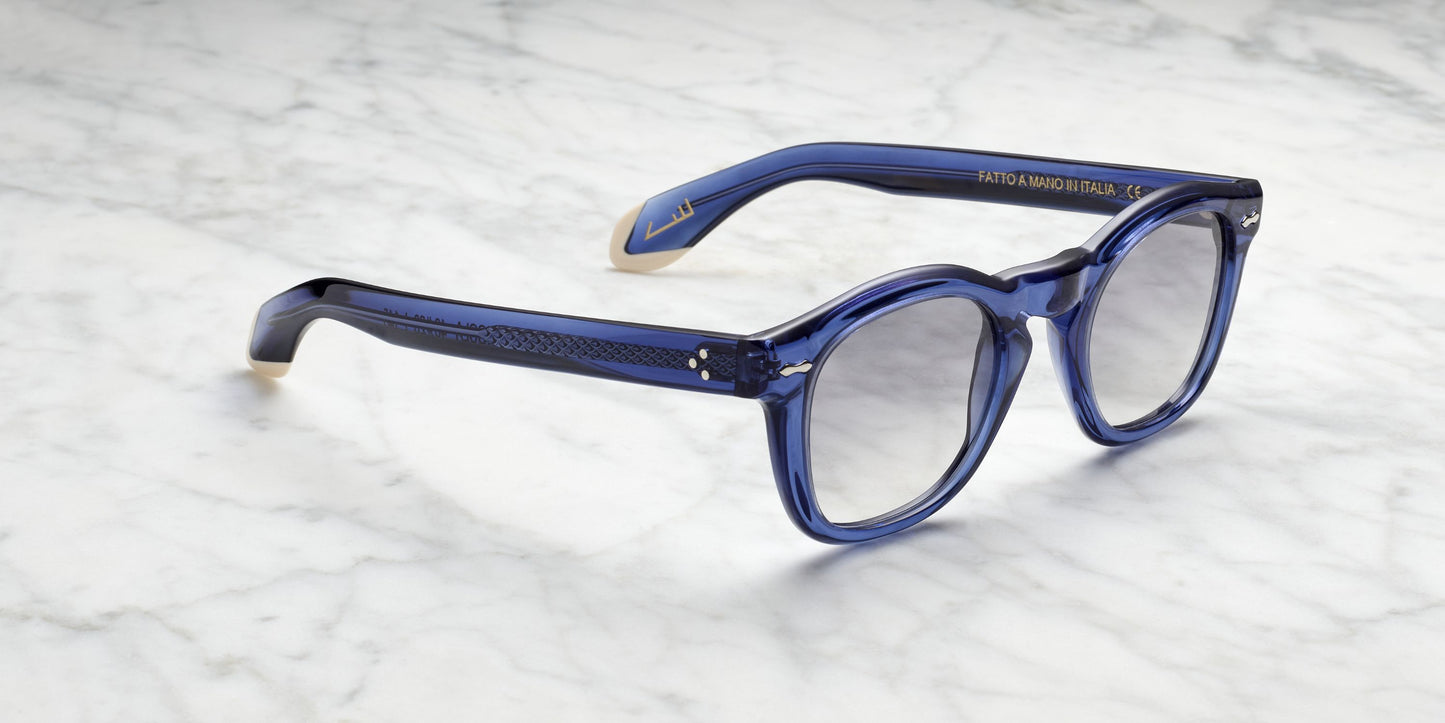 occhiali con montatura sottile in acetato blu